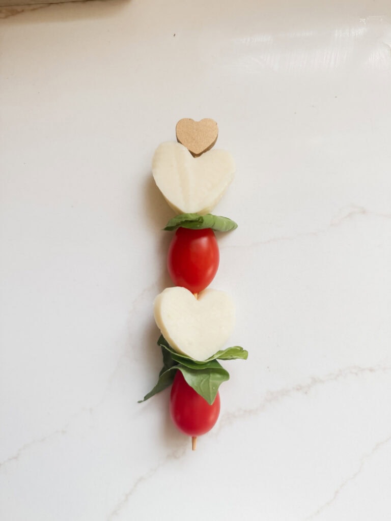 heart mozzarella cheese kabob skewers for valentines day