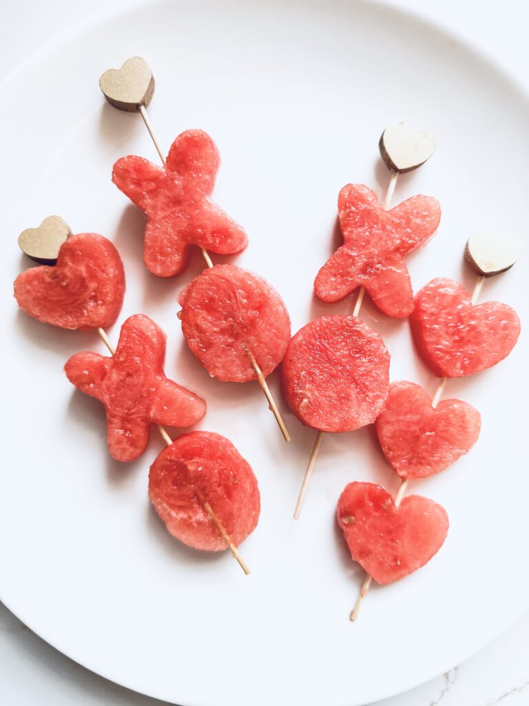 valentine skewers with watermelon xo and heart