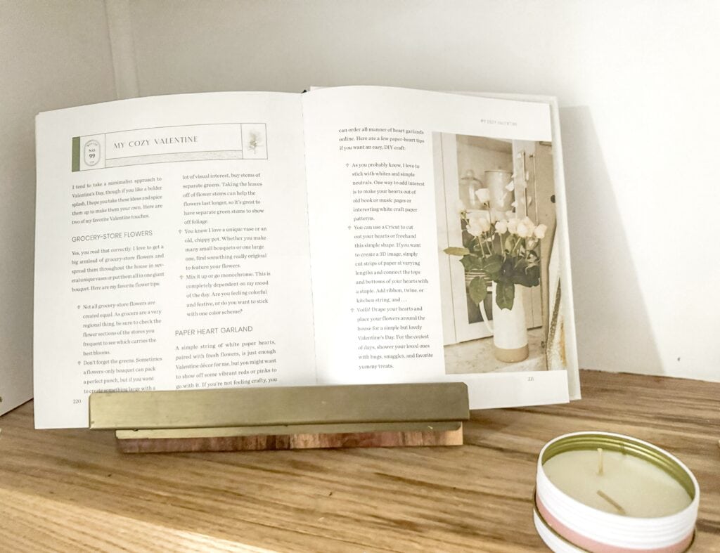 liz marie seasons book on shelf for neutral valentines decor