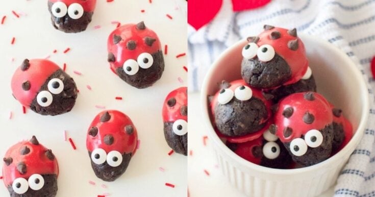 Ladybug-themed cake pops, decorated with red and black icing and adorable googly eyes, perfect for Valentine's Day or spring celebrations.