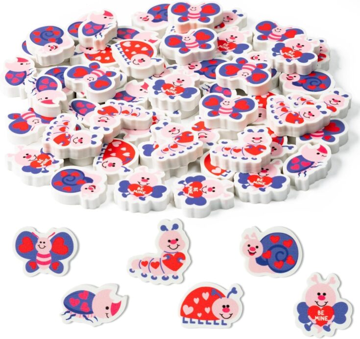 Pink and blue Valentine's Day stickers featuring cute ladybug and butterfly designs with hearts and "Be Mine" messages, perfect for gifts or decorations.