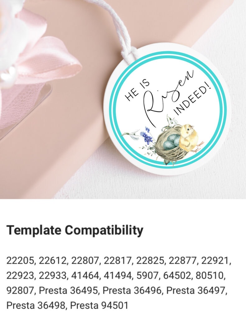 He is Risen Easter tag with chick and nest illustration, perfect for Easter or spring-themed celebrations, featuring religious and festive motifs for holiday home decor and gift tags.