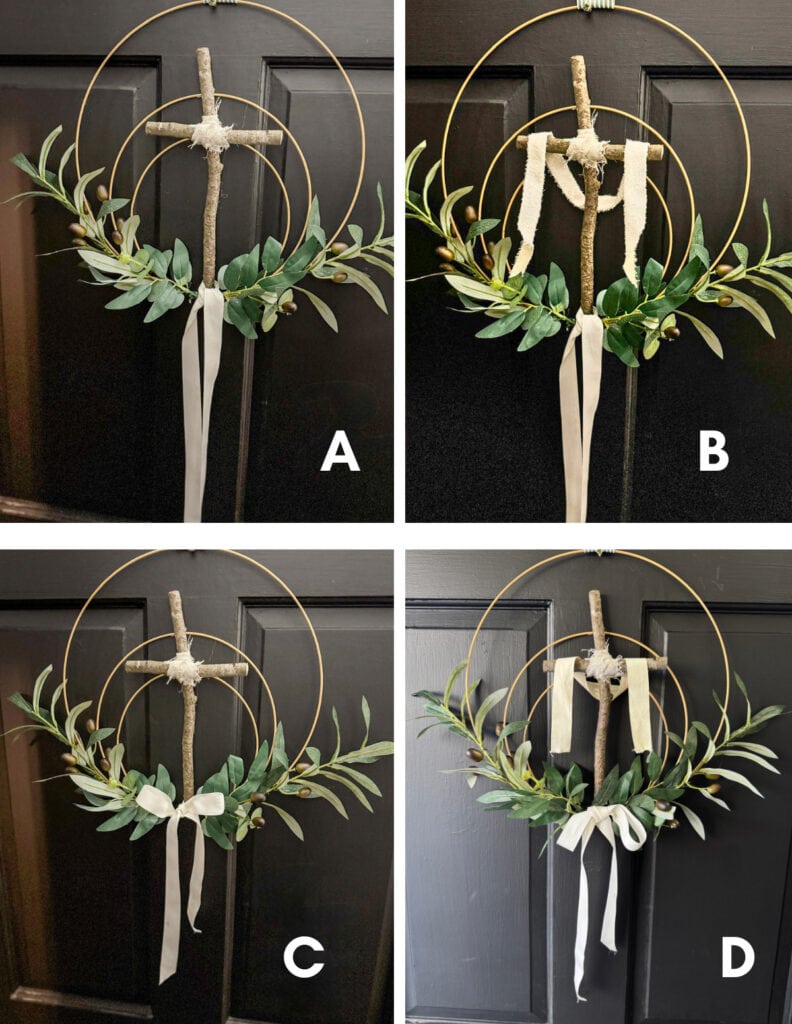 4 versions diy easter cross wreath with bows and without
