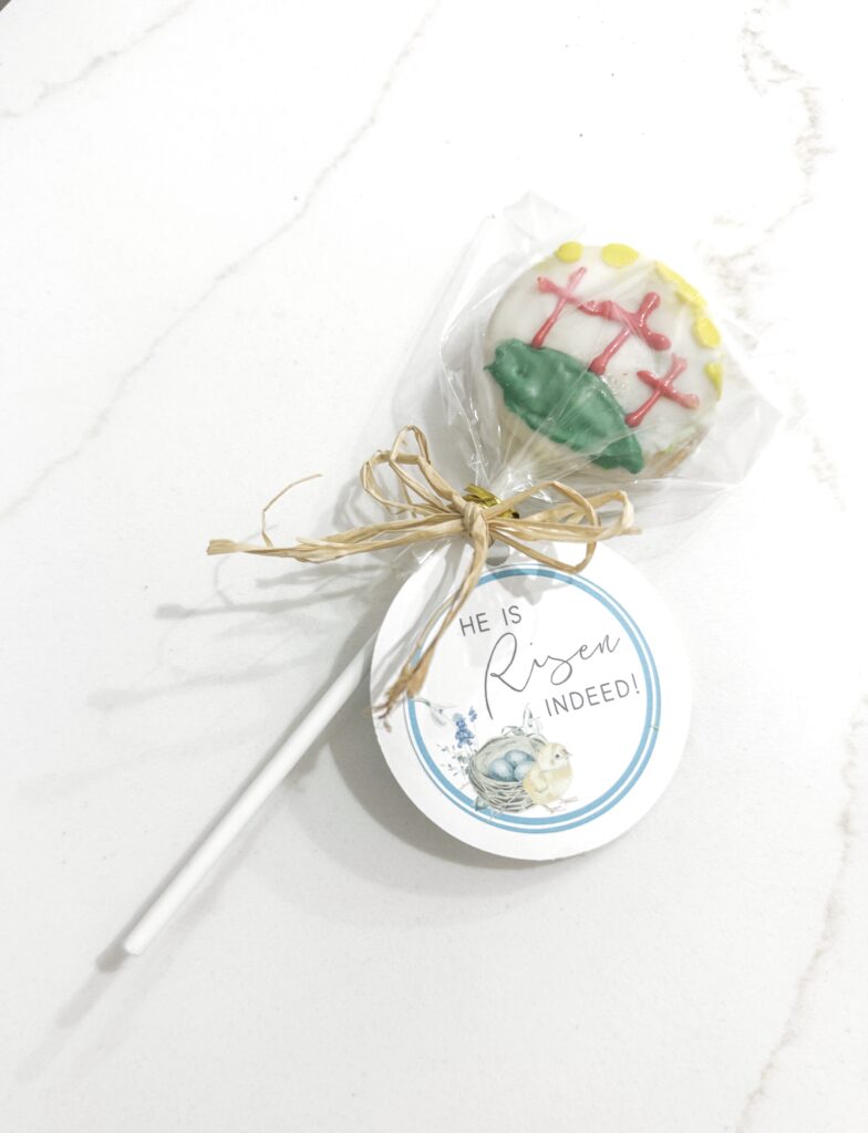 easter oreo pops with cross and tag