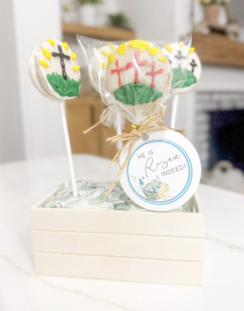 easter oreo pops with cross and tag
