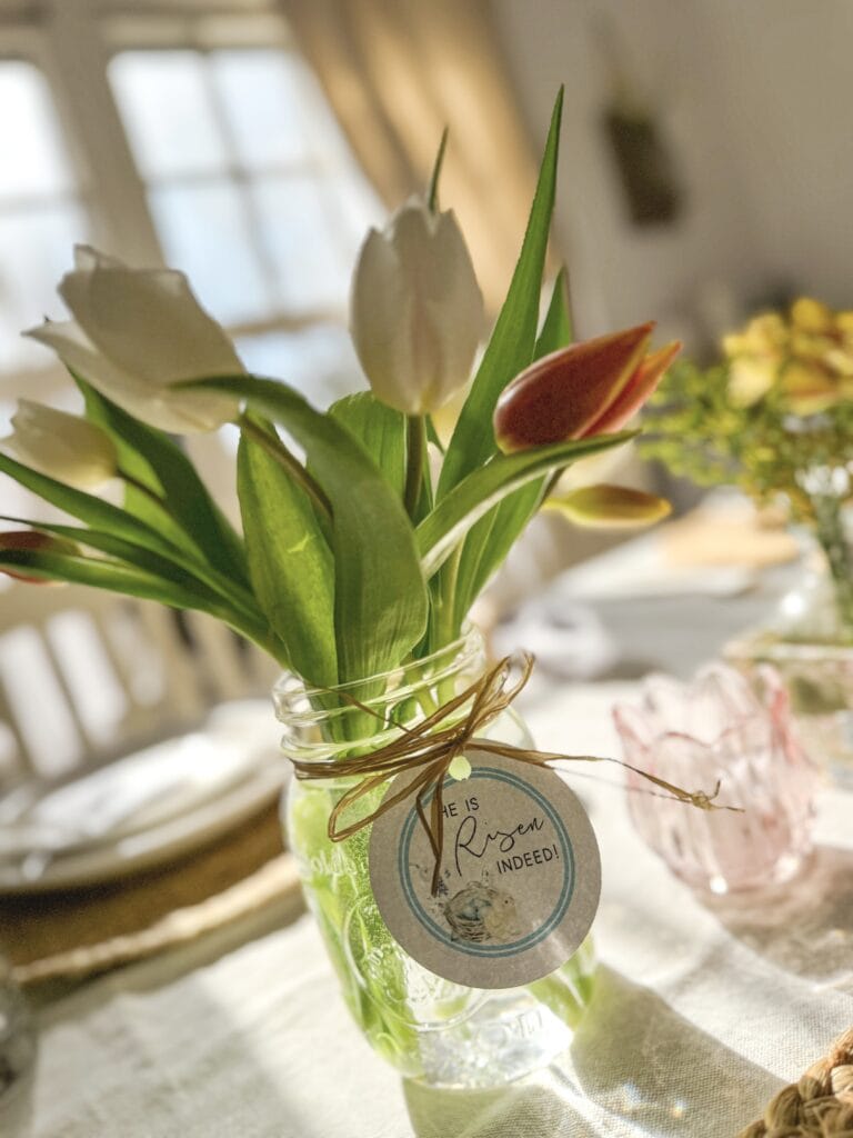 tulips he is risen tag for christian easter table decor