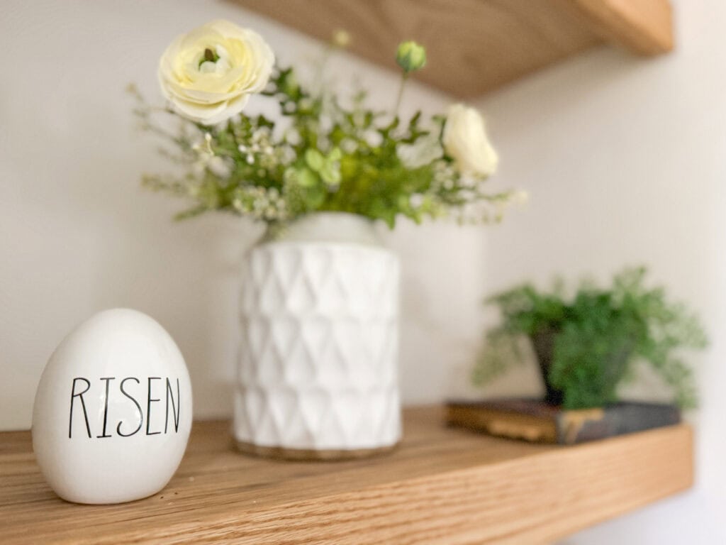 risen egg on shelf for christian easter decor