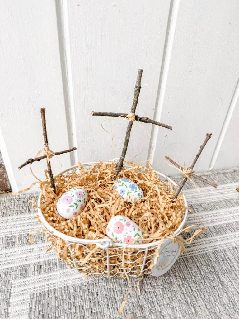 eater basket porch with crosses an floral eggs