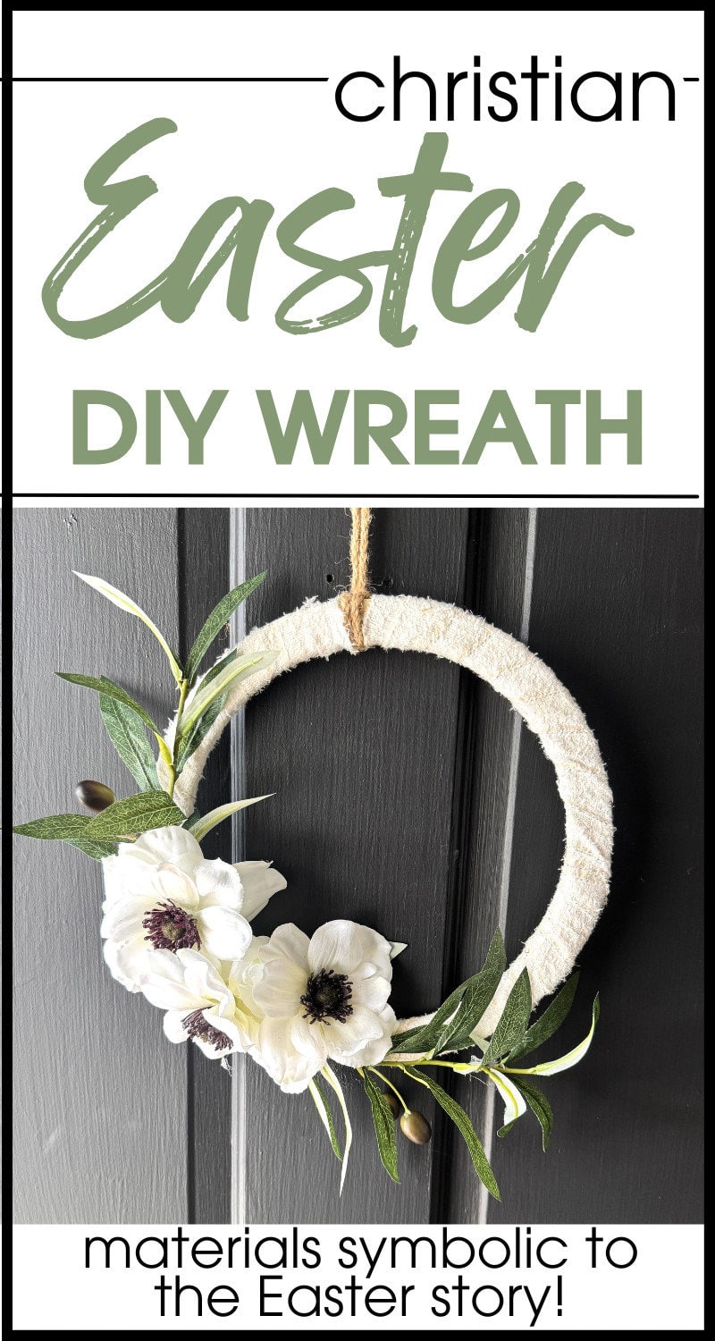 christian Easter DIY Wreath made with symbolic materials - on black door for Christian Easter DIY decor