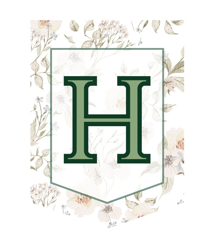Elegant monogram letter H with floral watercolor background, perfect for personalized home decor and Wedding designs.