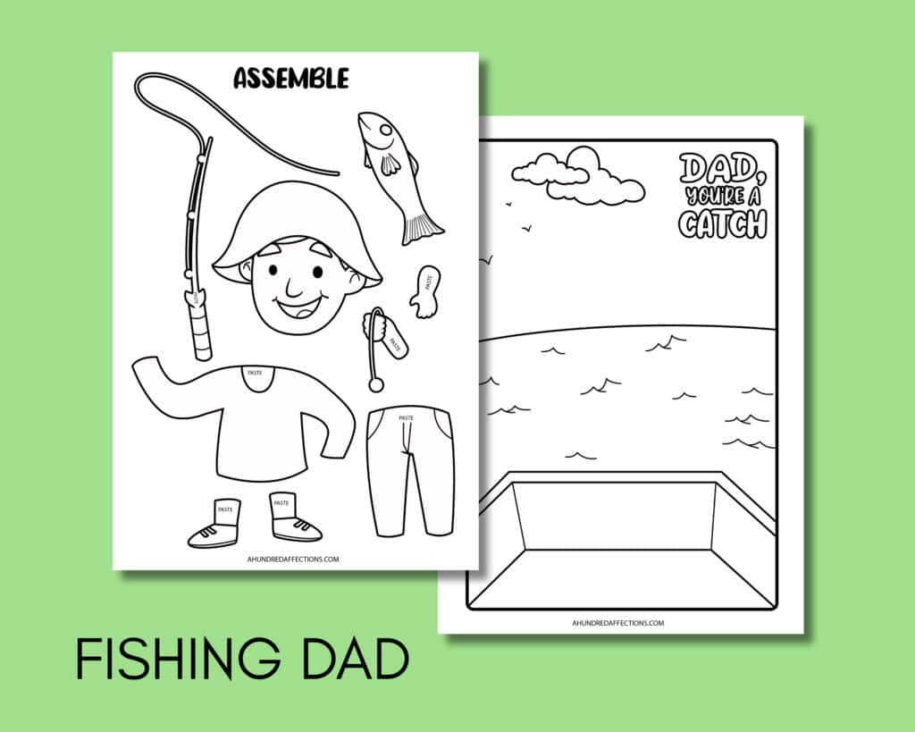 fishing dad, color, cut paste printable