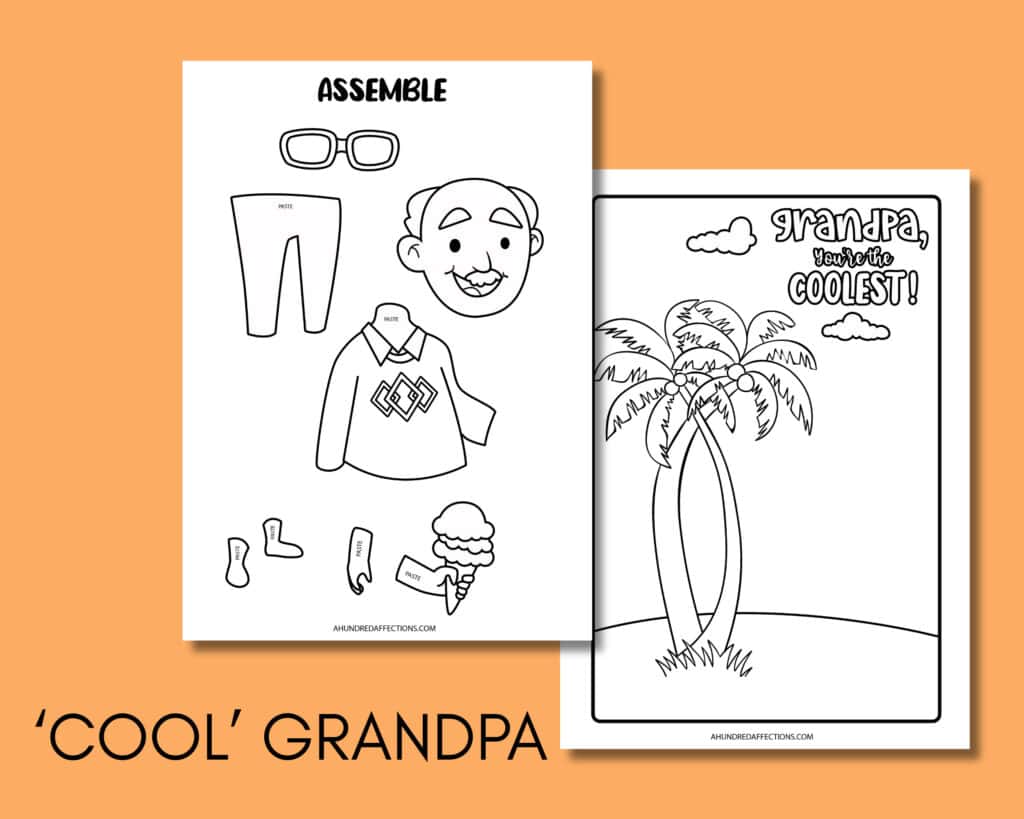 Coloring pages of a cool grandpa with fun themed illustrations perfect for kids' activities and family bonding.