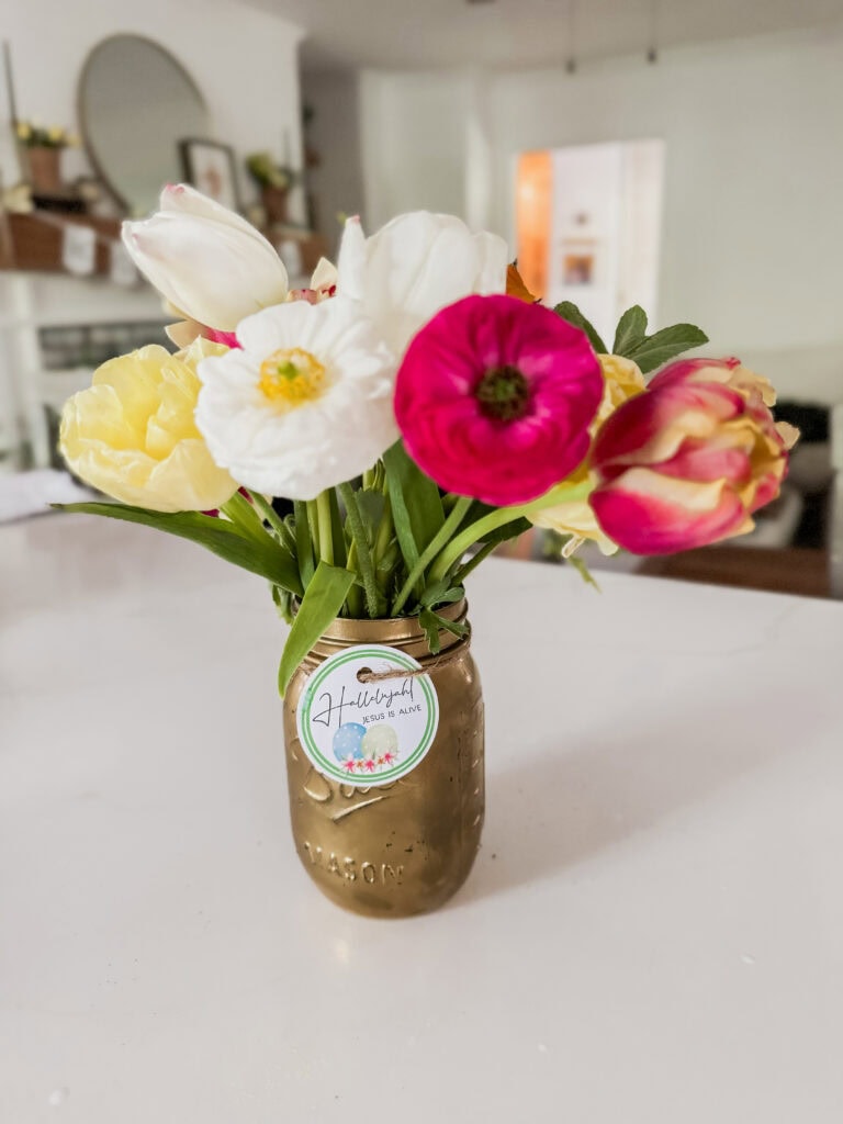 bouquet of flowers with christian easter tag