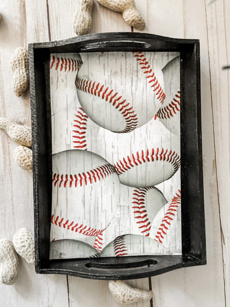 trinket tray with baseball paper