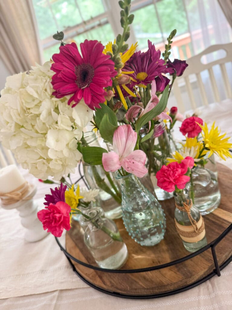 flowers filling in every gap for summer centerpiece