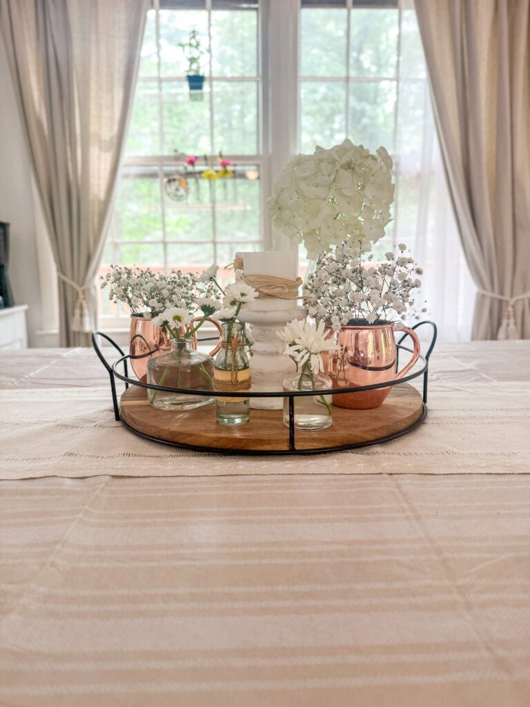 high profile white neutral copper summer rustic centerpiece