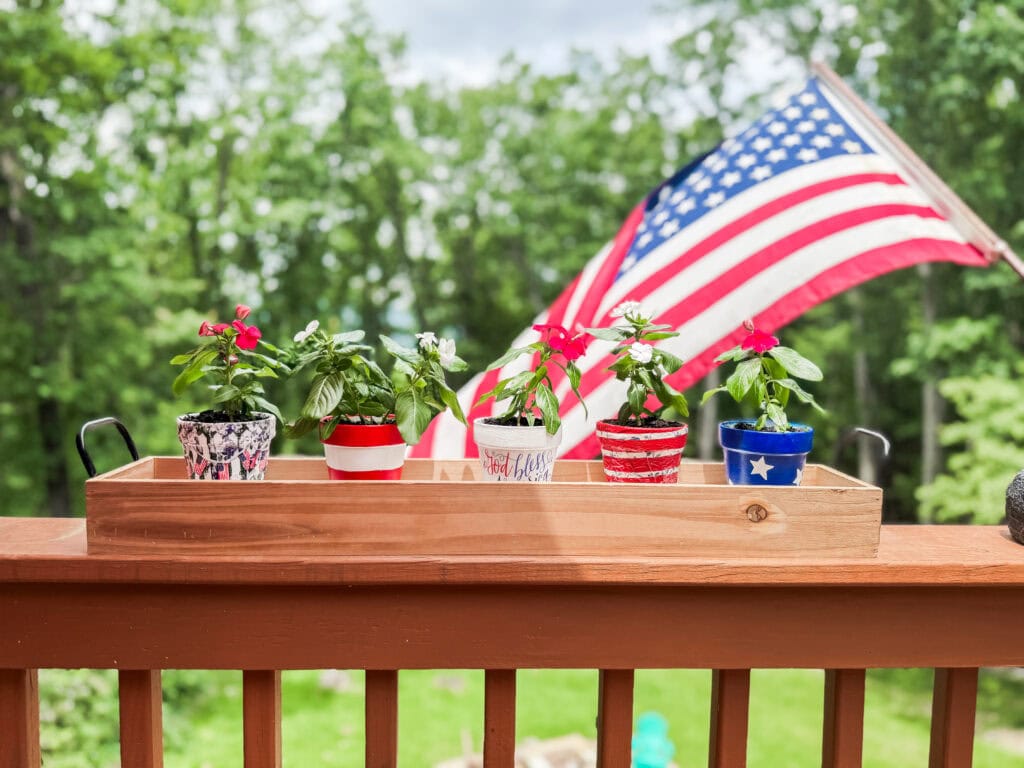 terra cotta pots with flag