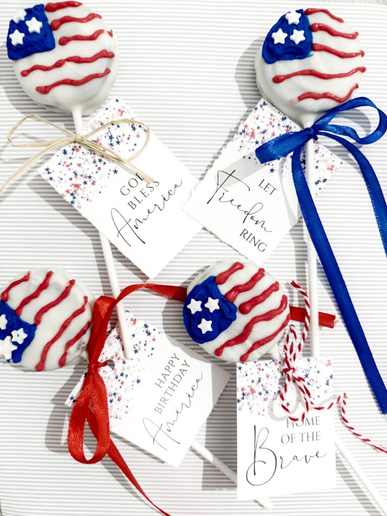 tags with pops on paper for oreo flag treat 4th of july