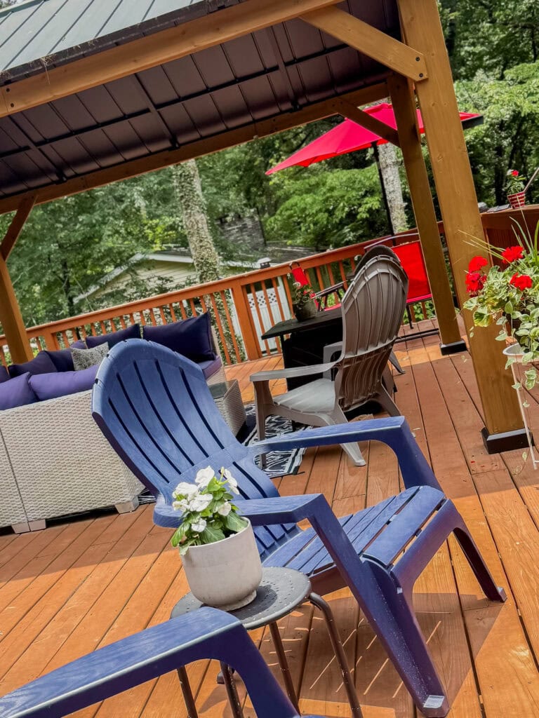 seating with flowered pots
