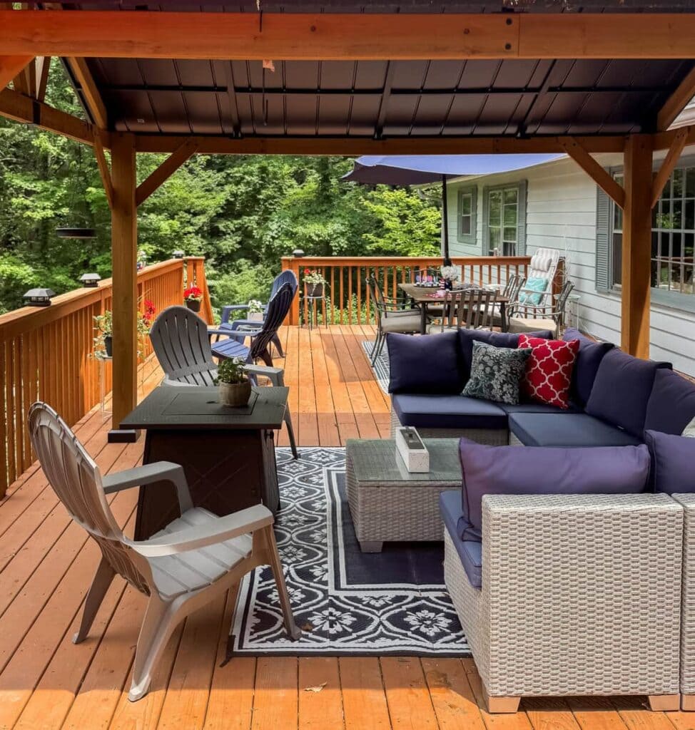 grey chairs outdoor sections on back deck