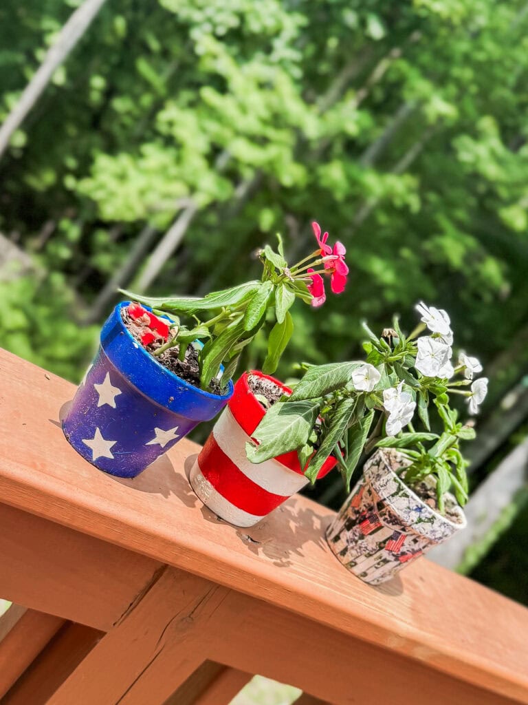 patriotic flower pots on deck