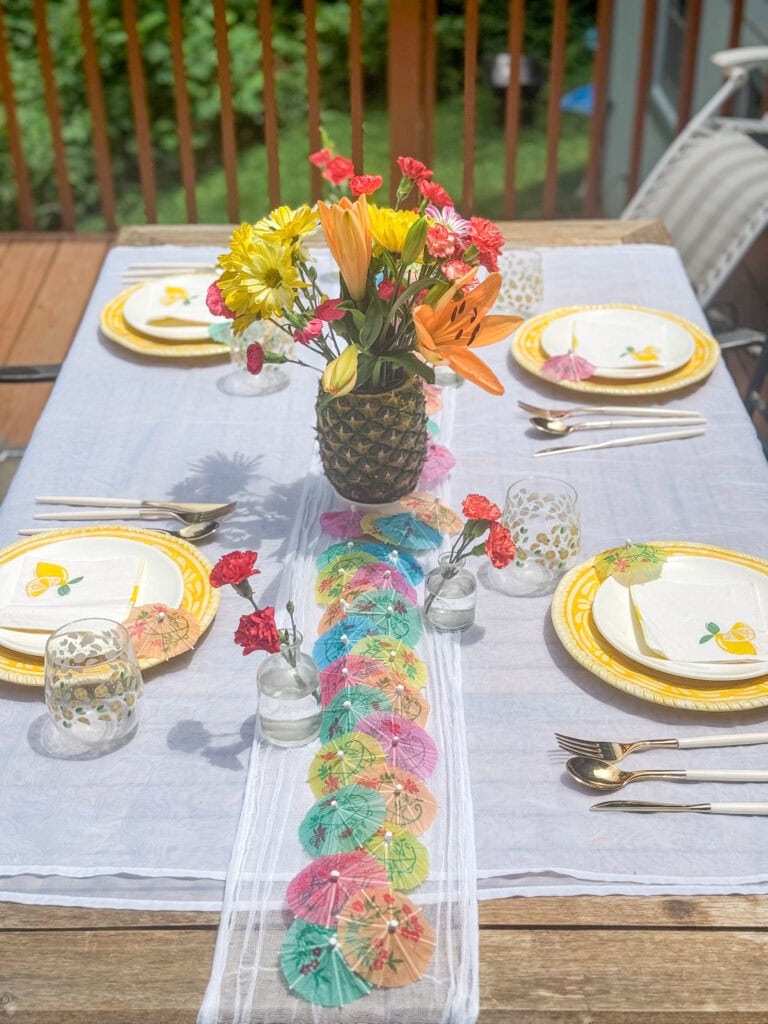 bright tropical summer tablescape for summer