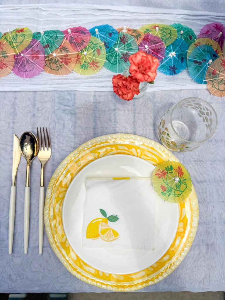 place setting for summer table scape with lemon theme