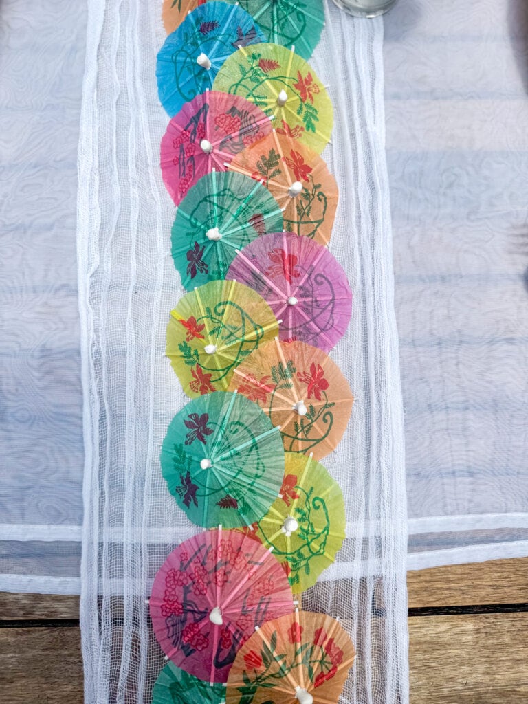 paper umbrella diy runner on sumemr tablescape