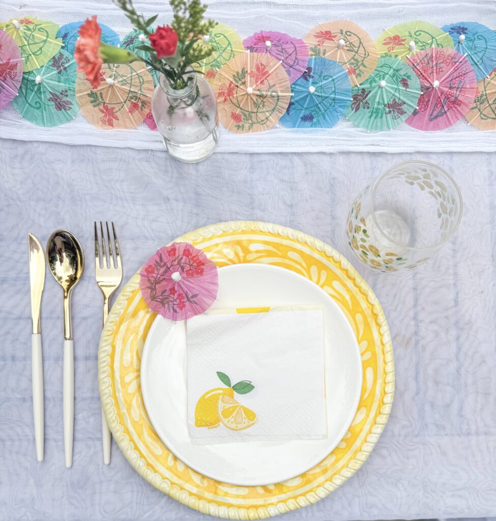 place setting for summer table scape with lemon theme