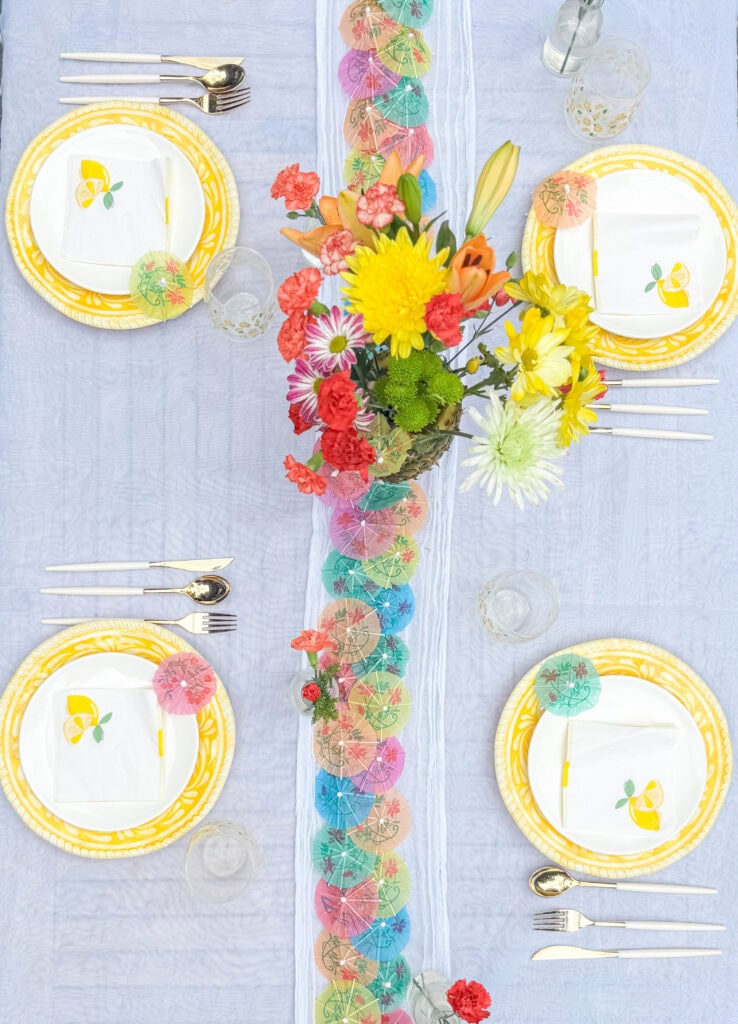 lemon themed place settings for summer tablescape