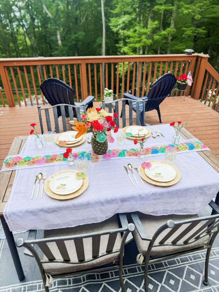 summer outdoor table for party, tropical theme