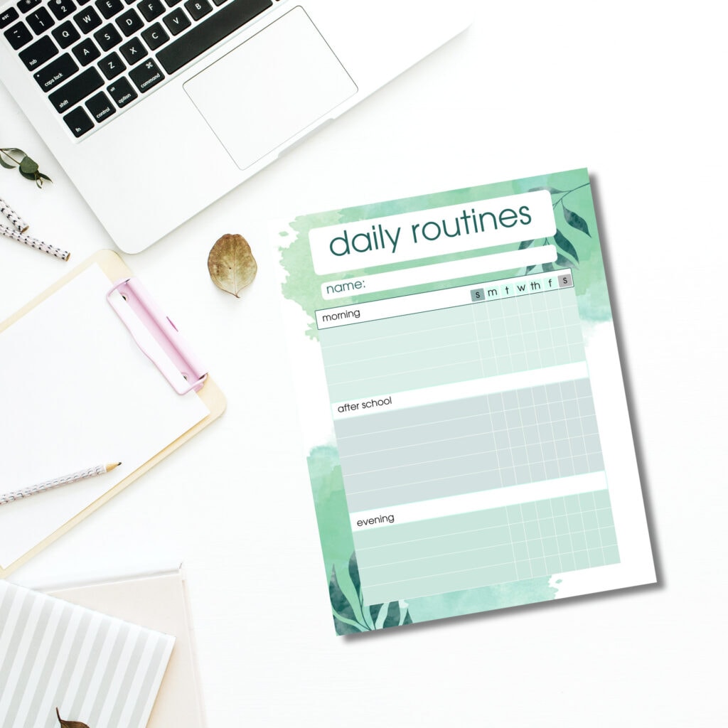 Daily routines printable planner for organizing morning, after school, and evening activities - perfect for students and busy parents.