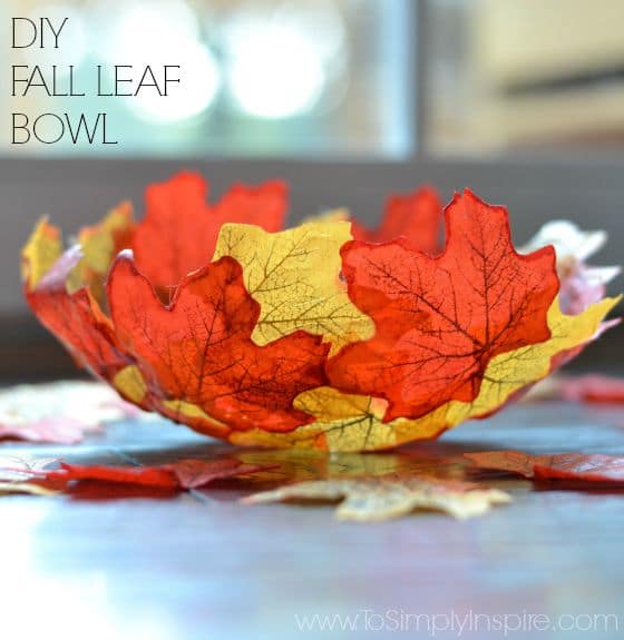 Vivid DIY fall leaf bowl made with colorful autumn leaves, perfect for seasonal home décor or Thanksgiving table centerpiece, showcasing a creative and nature-inspired craft project.