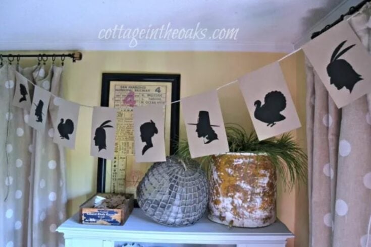 Silhouette turkey and autumn-themed banners for Thanksgiving decor, perfect for cozy fall home accents.