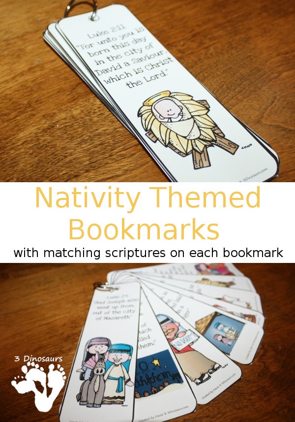 Bible-themed nativity bookmark set featuring matching scripture on each customizable bookmark, perfect for Christmas Bible study, Sunday school, and devotional giveaways with adorable illustrations.