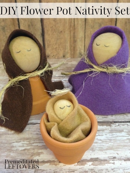 Colorful felt flower pot nativity set with adorable handmade figures, perfect for DIY holiday decor or religious crafts, by A Hundred Affections.