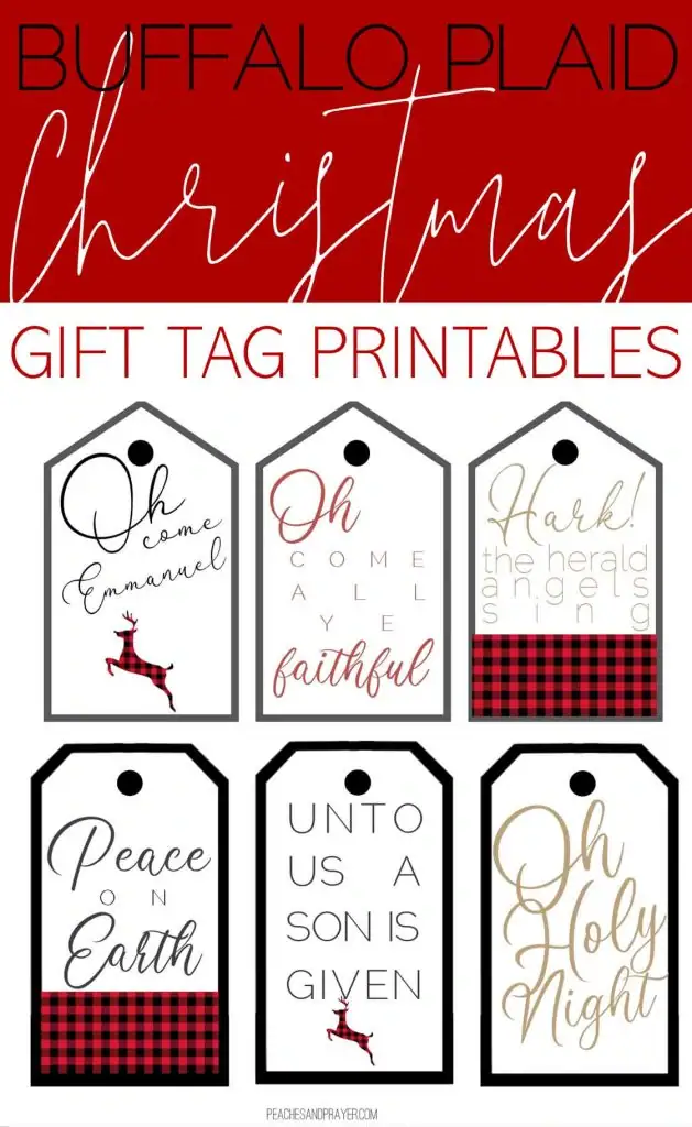 Oh come Emmanuel Christmas gift tag printable, festive holiday design for Christmas tags and gift wraps.