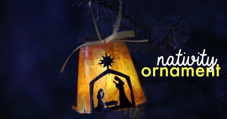 Genuine nativity ornament handcrafted Christmas tree decoration with silhouette design inspired by nativity scene and holiday spirit.