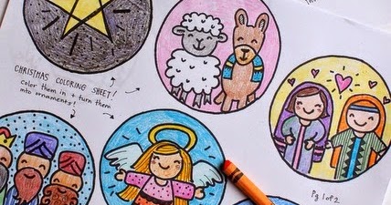 Colorful Christmas coloring sheets featuring festive characters, including sheep, angels, and children, perfect for holiday craft projects.