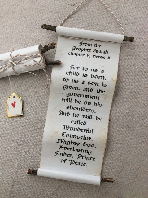 Jesus Christ prophecy scroll with biblical scripture from Isaiah, Christian faith, spiritual inspiration, religious decor, faith-based home ornaments, biblical quotes, Christian gifts, religious art, scripture wall hanging, faith in God.