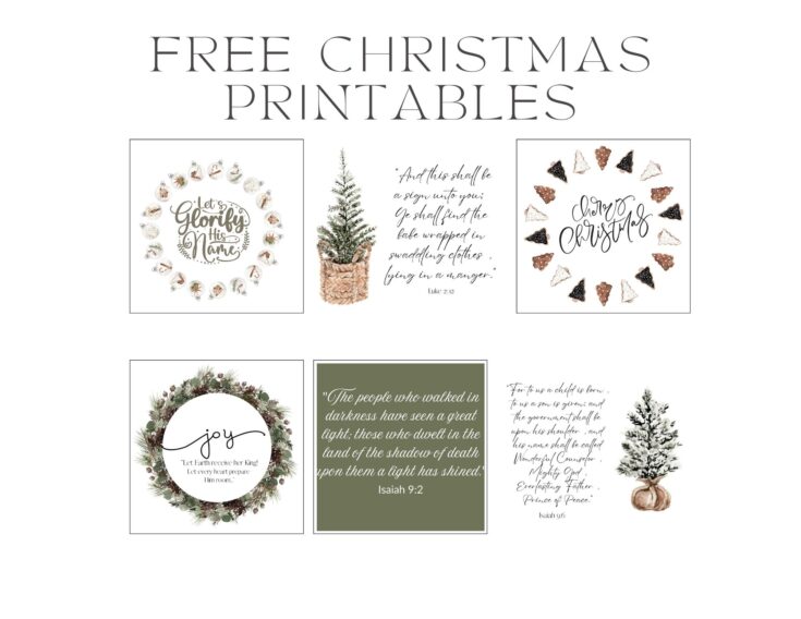 Handmade Christmas printable designs featuring inspirational quotes, festive wreaths, and holiday themes from A Hundred Affections for seasonal decor and gift purposes.