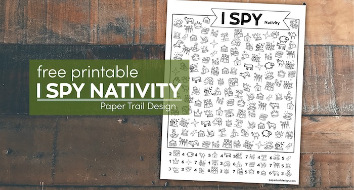 Free printable I Spy Nativity paper trail design for children's holiday activities and educational fun.