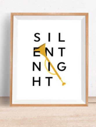 Vibrant modern wall art featuring the word "SILENT NIGHT" with a yellow arrow pointing downward, perfect for holiday decor and adding a stylish touch to festive interiors.