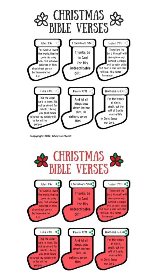 Bible verses Christmas holiday printable for kids, featuring colorful and festive designs with key scripture passages. Perfect for holiday Bible study, Sunday school, or family devotionals during Christmas.