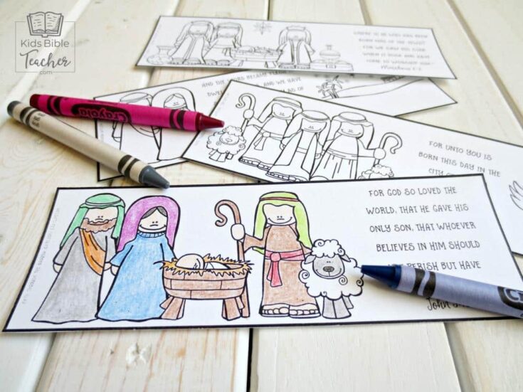 Colorful children's Bible coloring pages featuring nativity scene, shepherds, and angels, perfect for Sunday school or faith-based activities for kids.