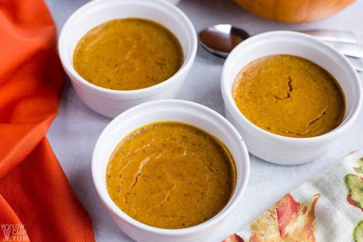 Creamy butternut squash soup served in white bowls, perfect for comforting fall meals. Healthy, low carb, and flavorful, ideal for cozy family dinners or gatherings.