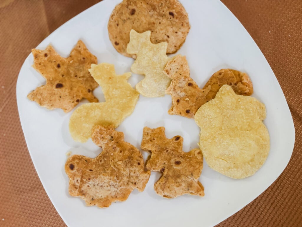Homemade fall shaped quesadillas on plate