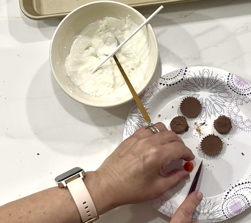 M&Ms being cut in half