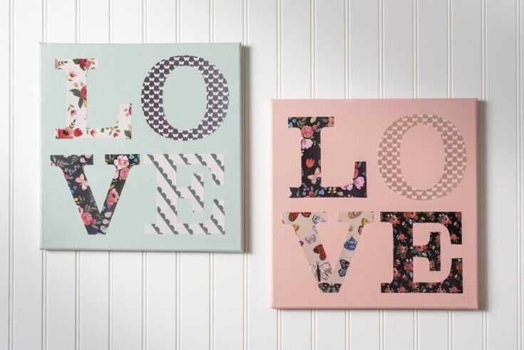 Colorful floral love wall art for home decor, featuring the word "LOVE" on pastel backgrounds, perfect for romantic and cozy interior design, stylish and vibrant wall hanging.