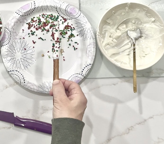 An ice cream treat decorated with colorful sprinkles on a festive plate, perfect for holiday celebrations or special occasions.
